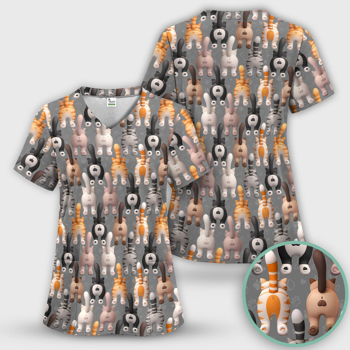Cat Butt Paw Print Nurse Scrub Set