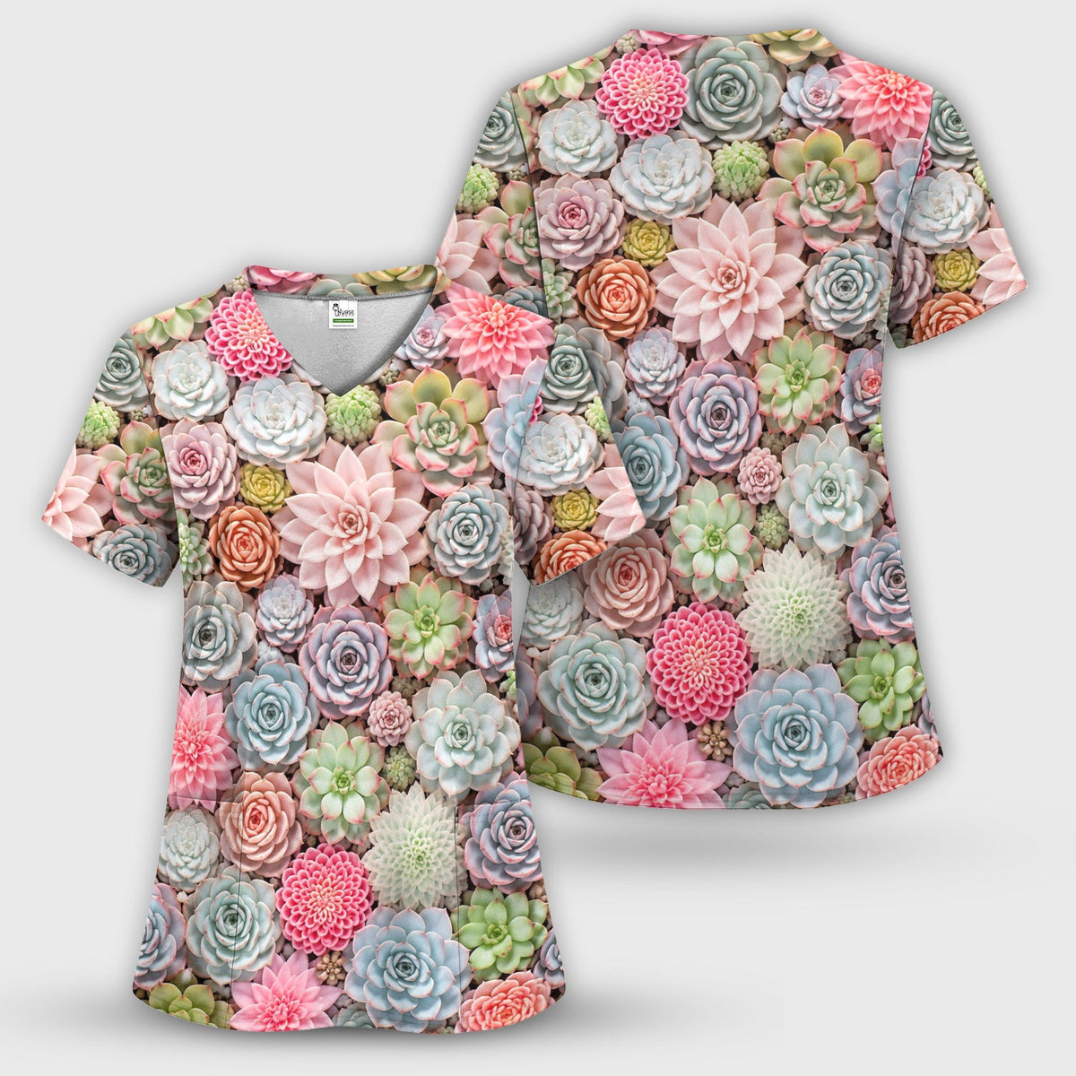 Pastel Succulent Blossom Nurse Scrub Set