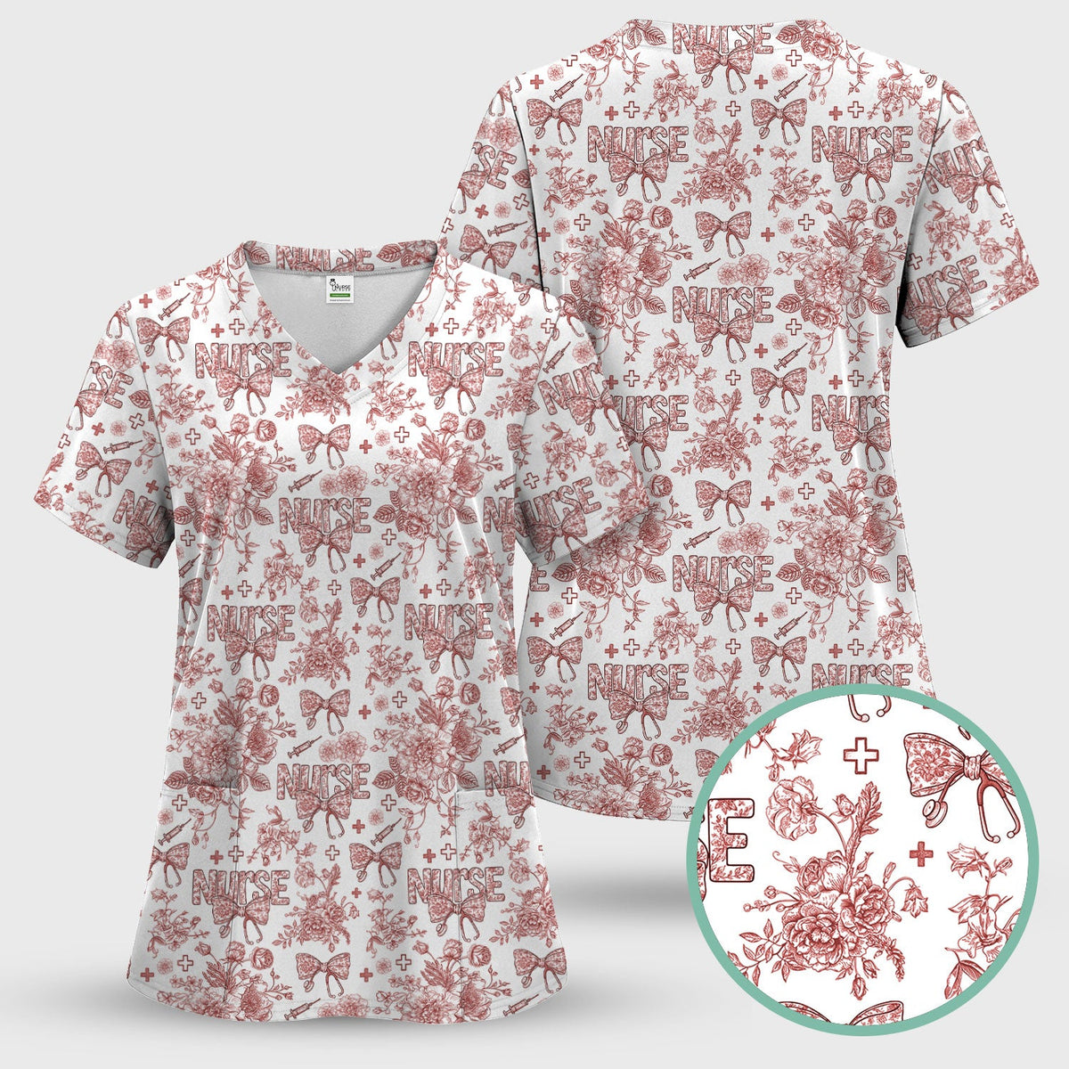 Toile De Jouy Floral Nurse Scrub Set