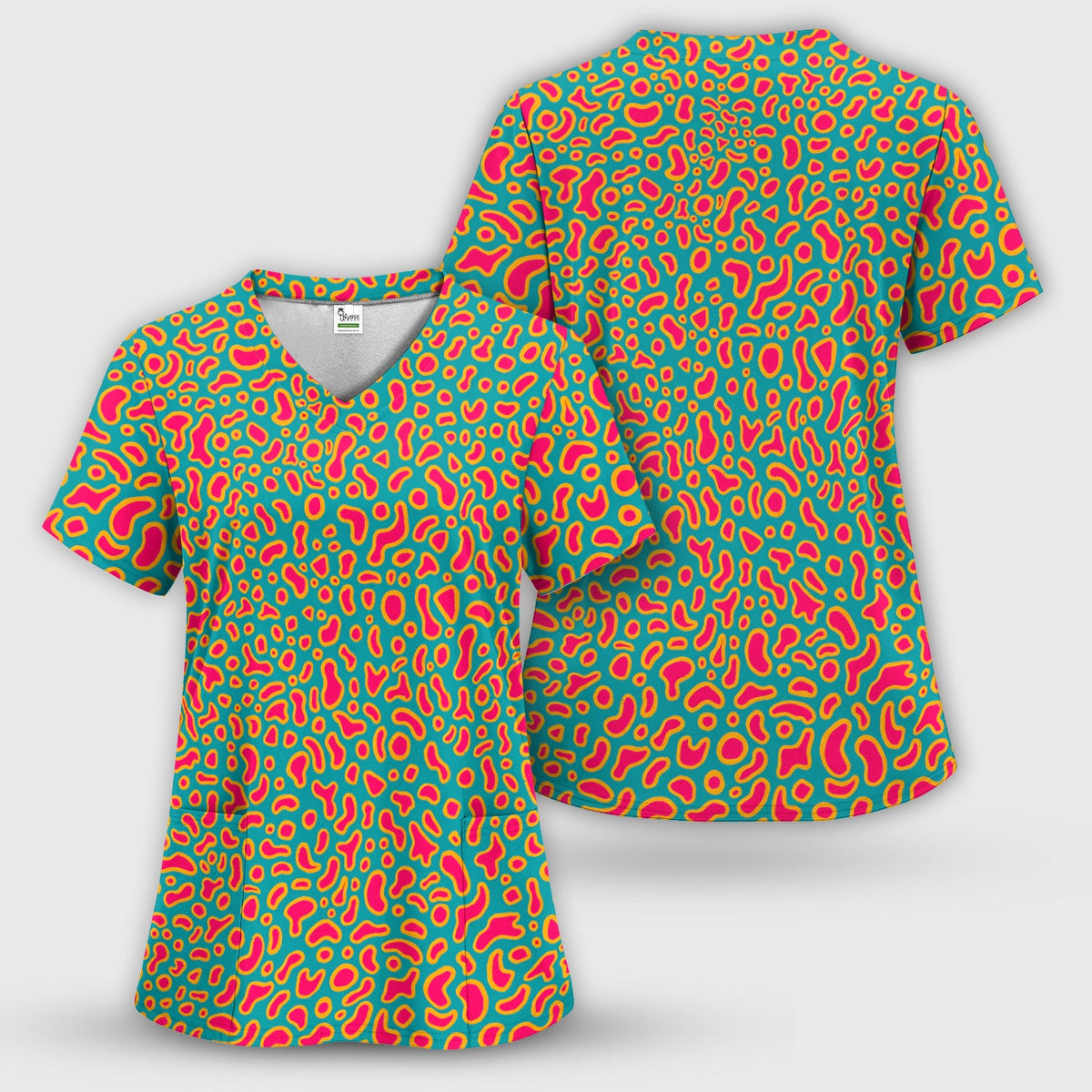 Colorful Abstract Leopard Nurse Scrub Top