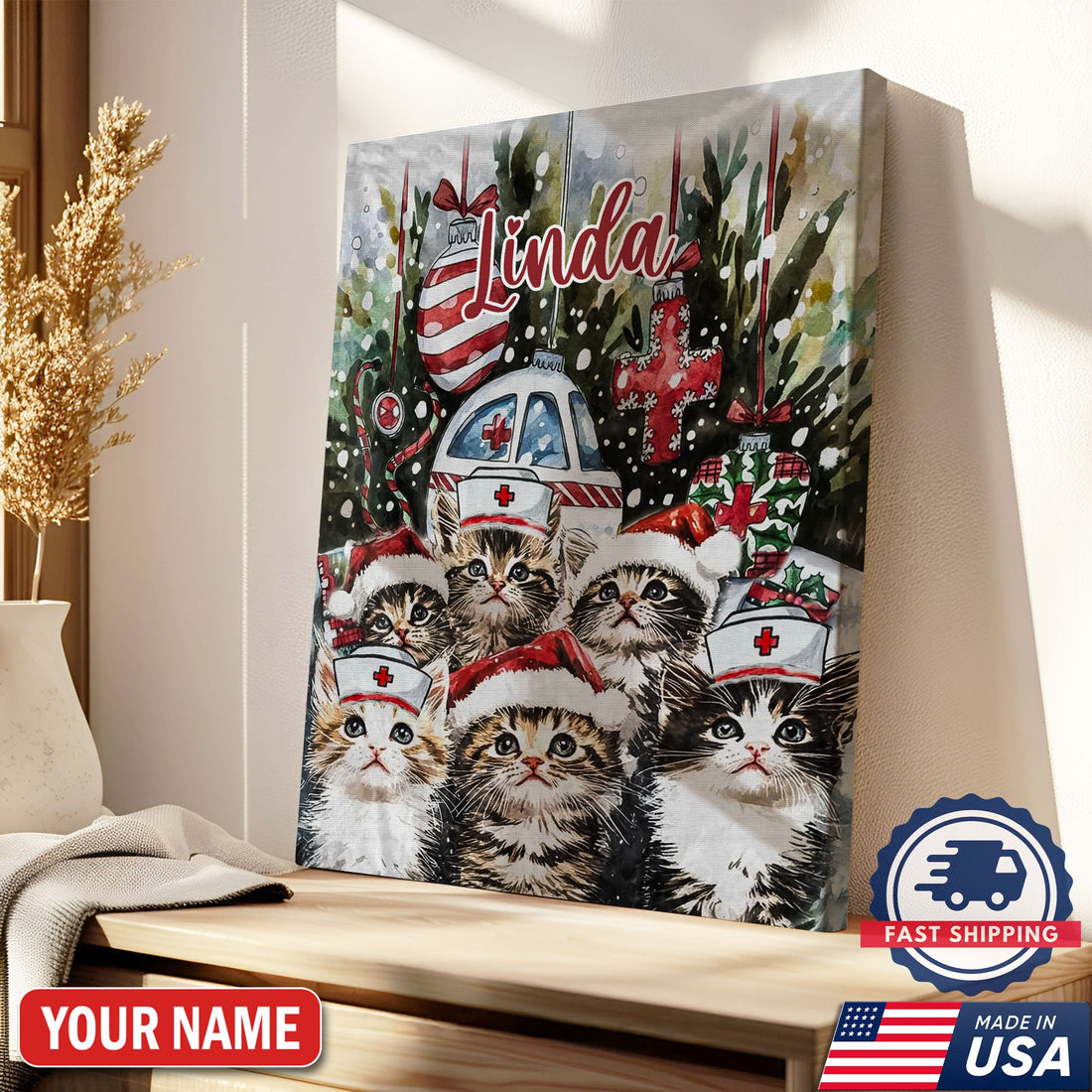 Personalized Cat Nurse Christmas Canvas
