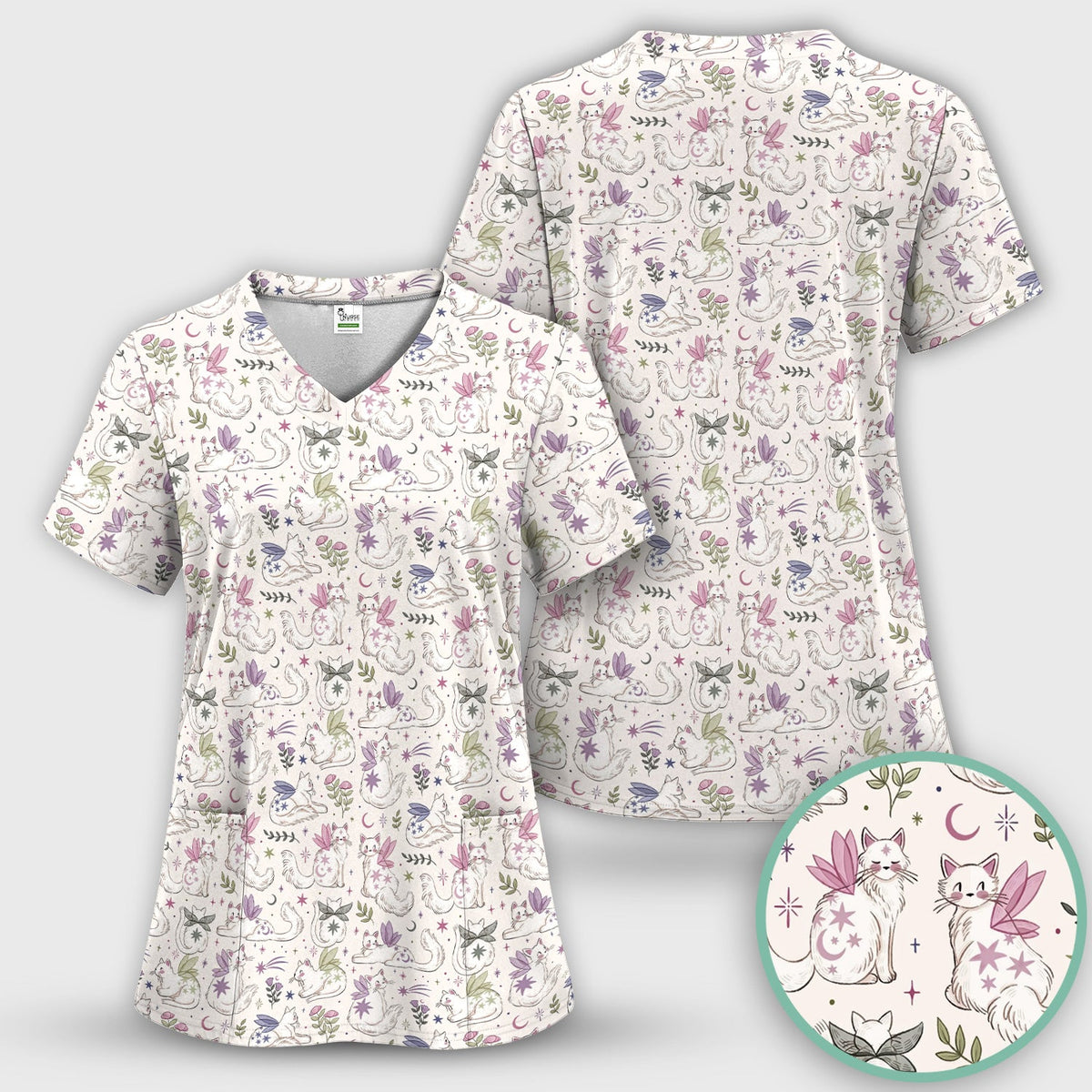 Fairy Cat Moon Star Nurse Scrub Top