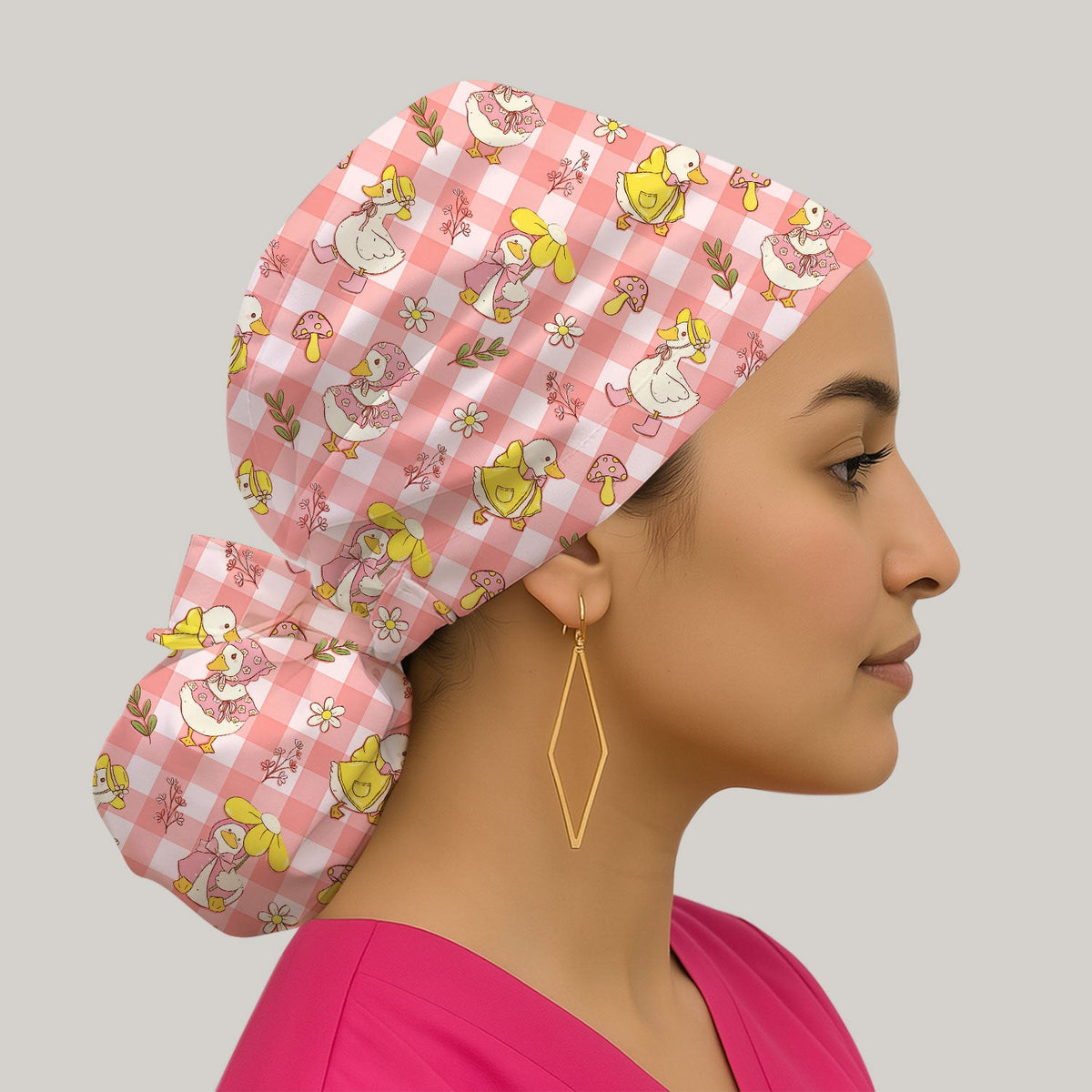 Duck Outfit Gingham Scrub Cap