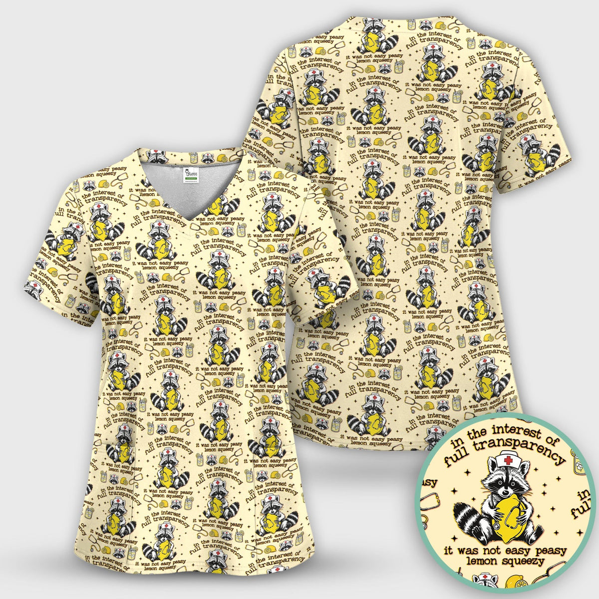 Raccoon Lemon Quote Nurse Scrub Set