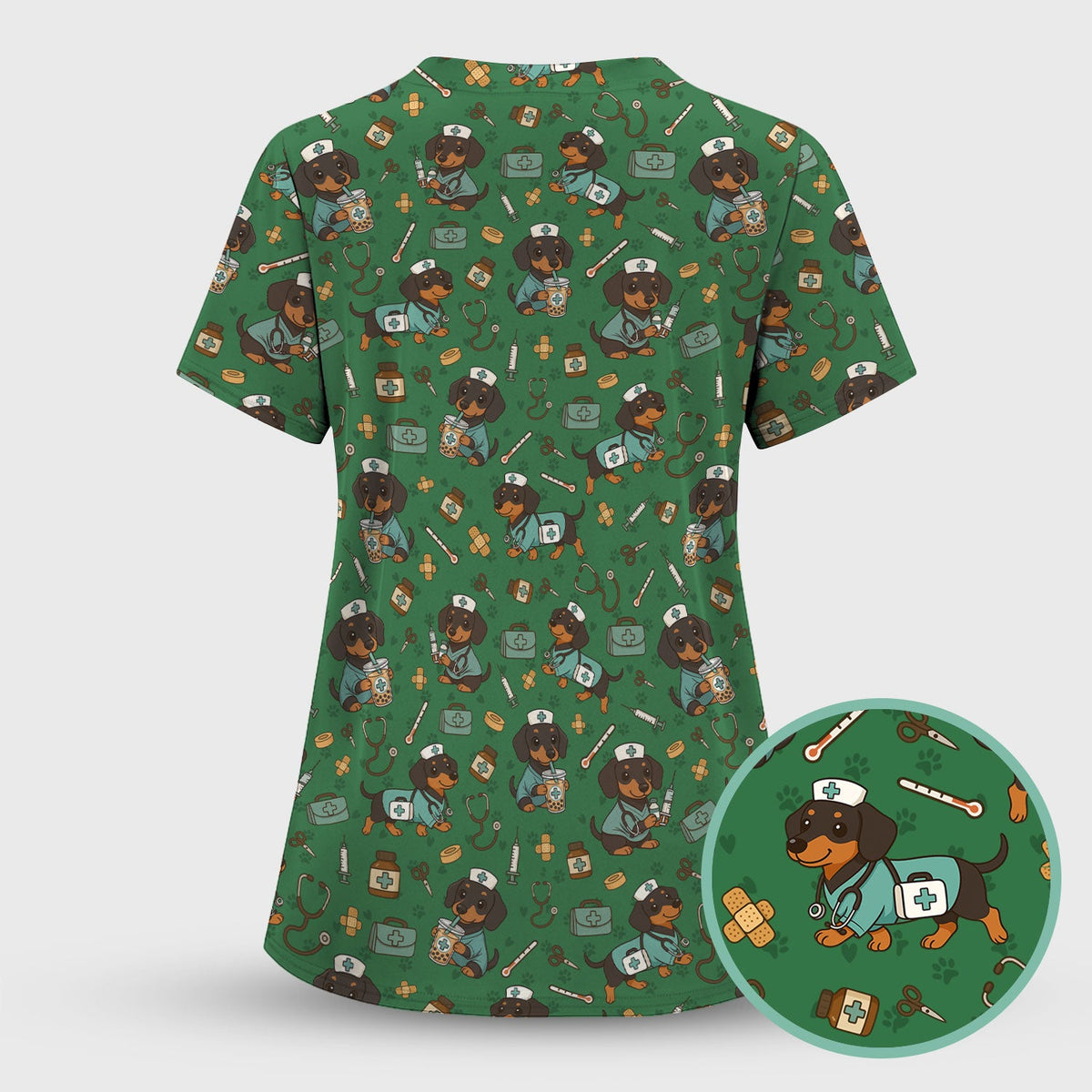 Funny Dachshund Nurse Scrubs Set - Cute Dog Print Medical Shirt - Holiday Nurse Scrub Top Gift for RN CNA Doctor, Women & Men