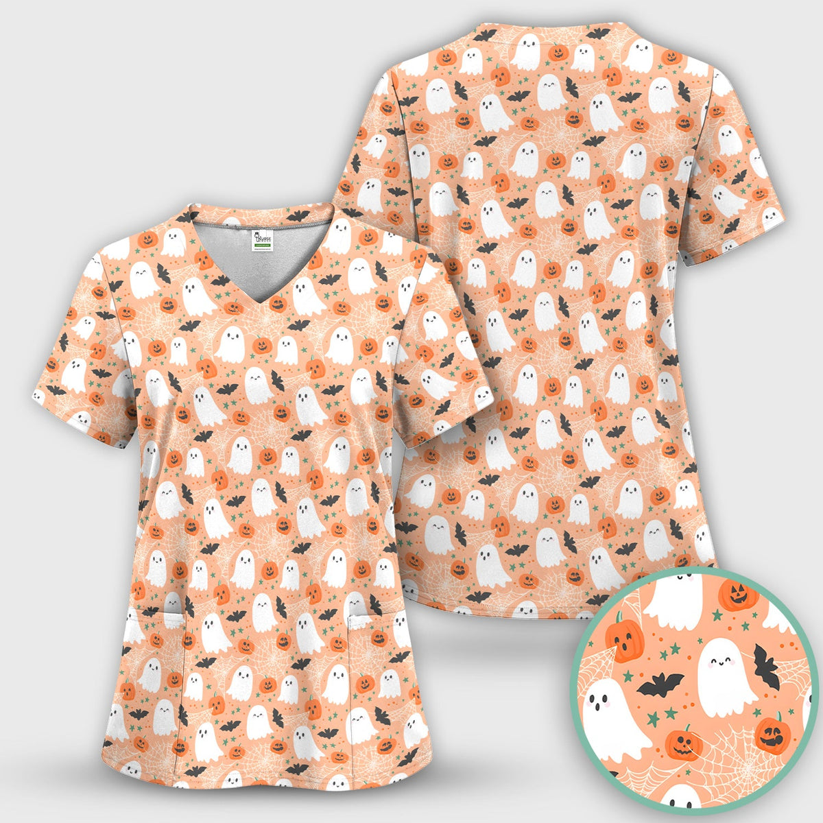 Halloween Ghost Pumpkin Nurse Scrub Top