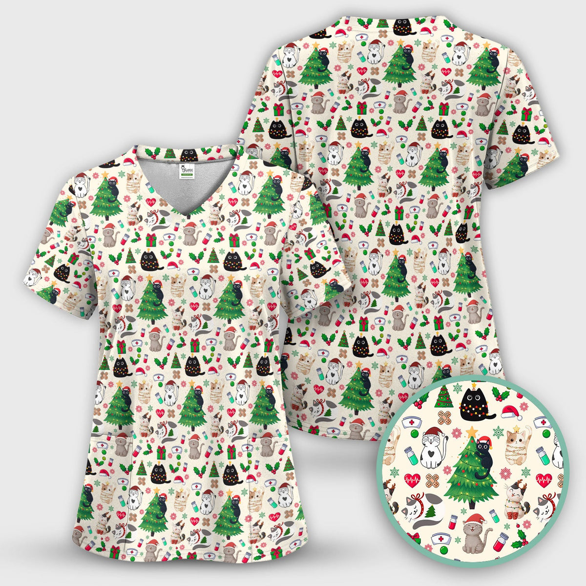 Christmas Pet Nurse Scrub Top