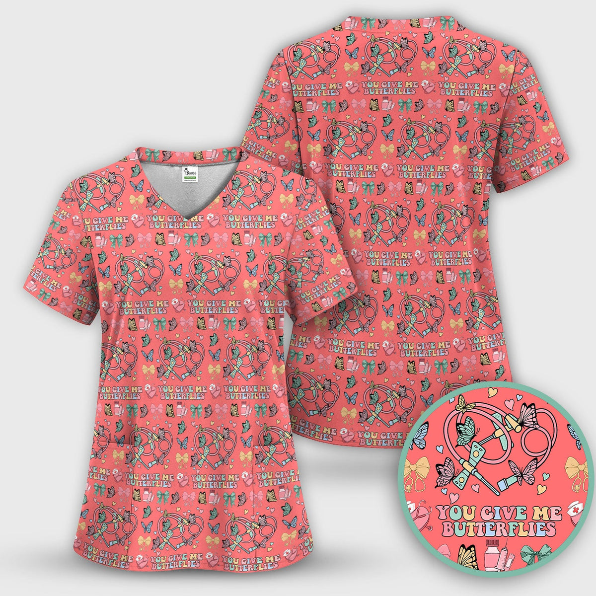 Butterfly Heart Nurse Scrub Set - Valentines Day Gift