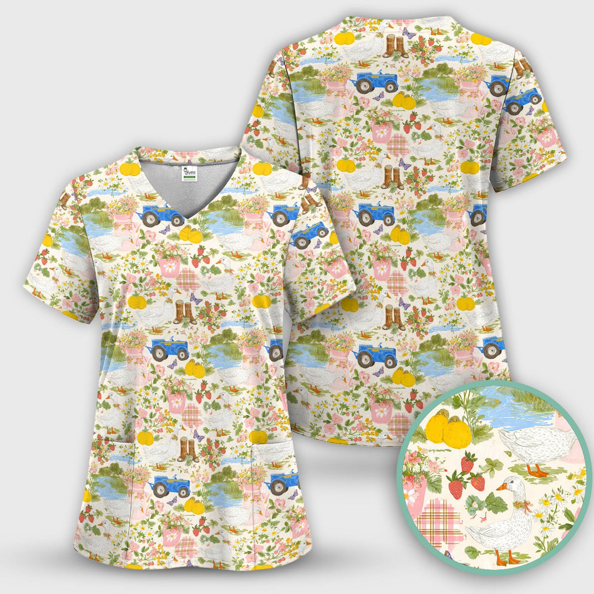 Floral Duck Nurse Scrub Top
