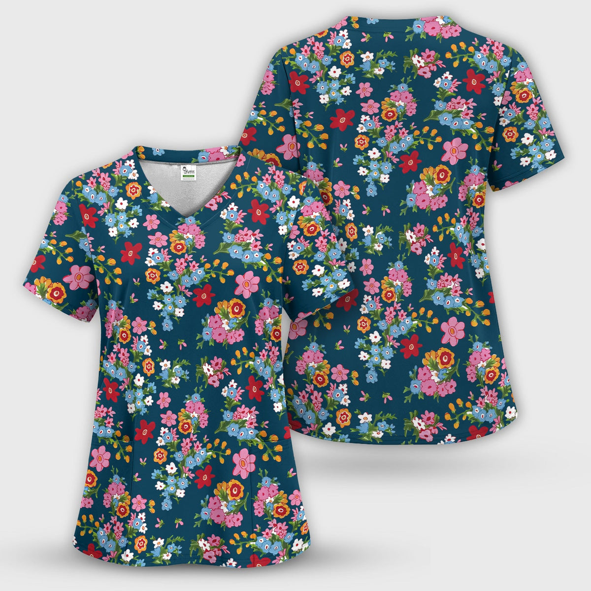 Vintage Floral Bouquet Nurse Scrub Set