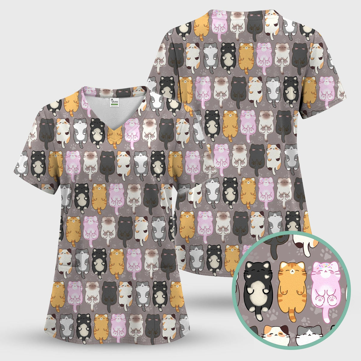 Cartoon Cats All Over Nurse Scrub Top