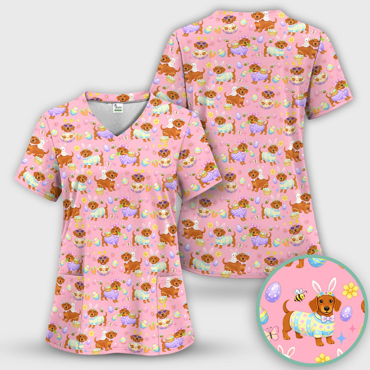 Easter Dachshund Nurse Scrub Top