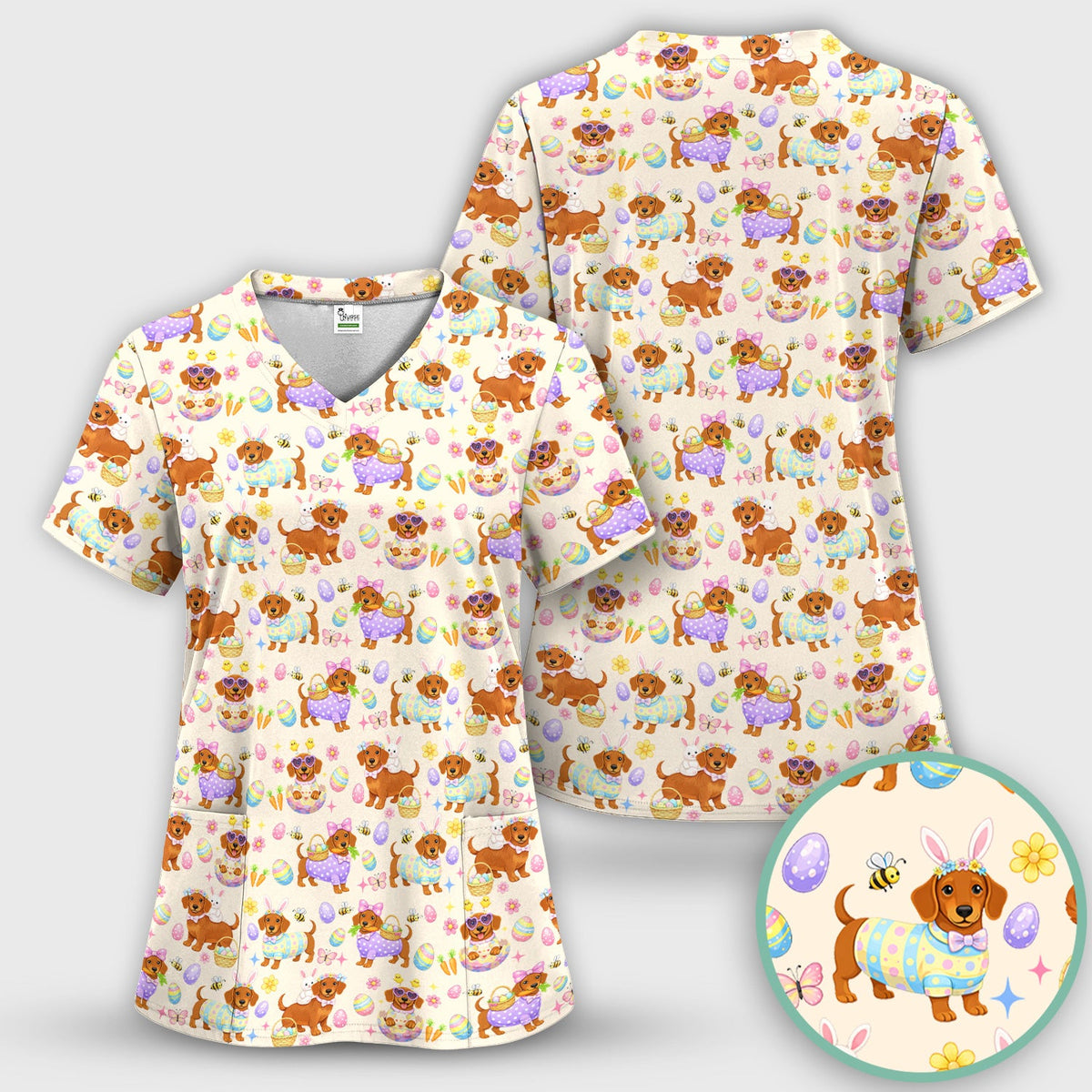 Easter Dachshund Nurse Scrub Top