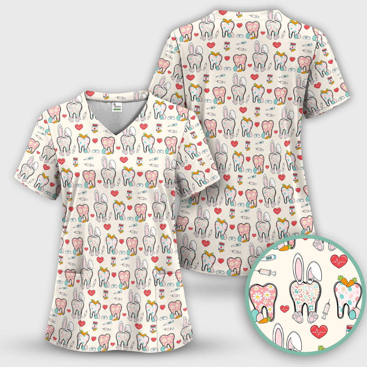 Easter Bunny Dentist Nurse Scrub Top
