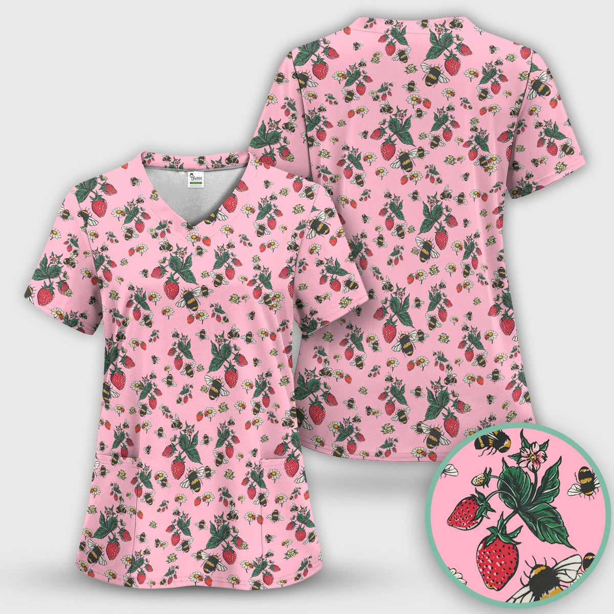 Strawberry Bee Daisy Nurse Scrub Set