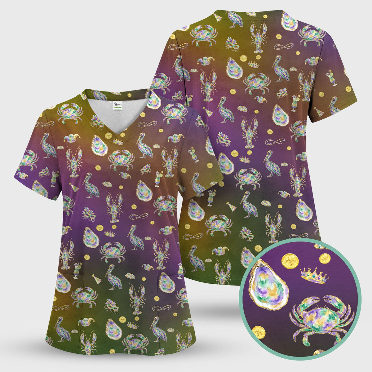 Mardi Gras Seafood Nurse Scrub Set