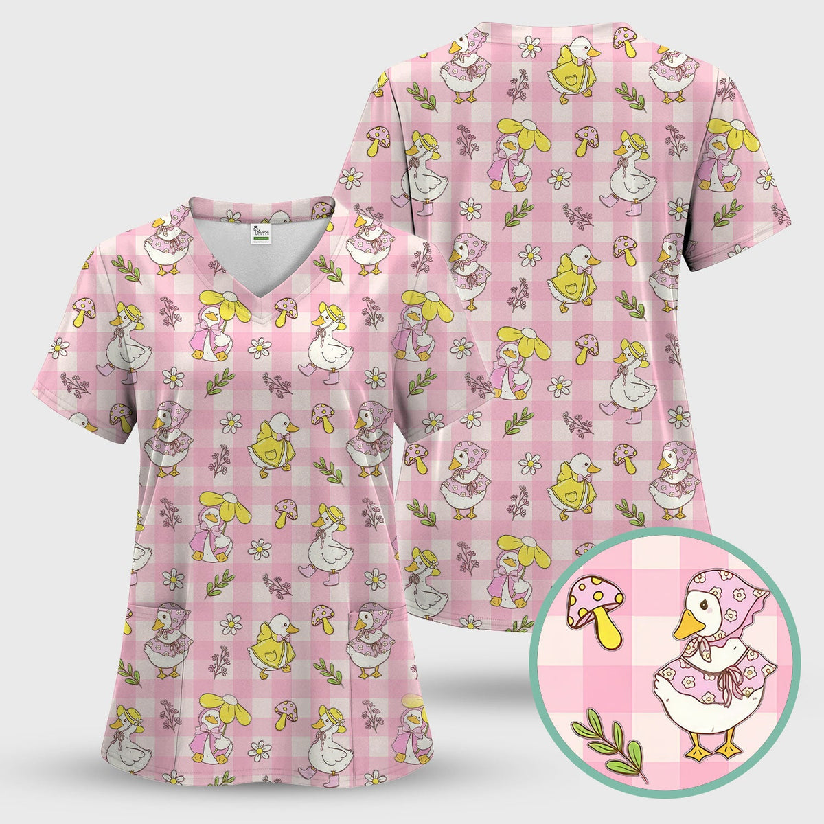 Duck Outfit Gingham Nurse Scrub Top