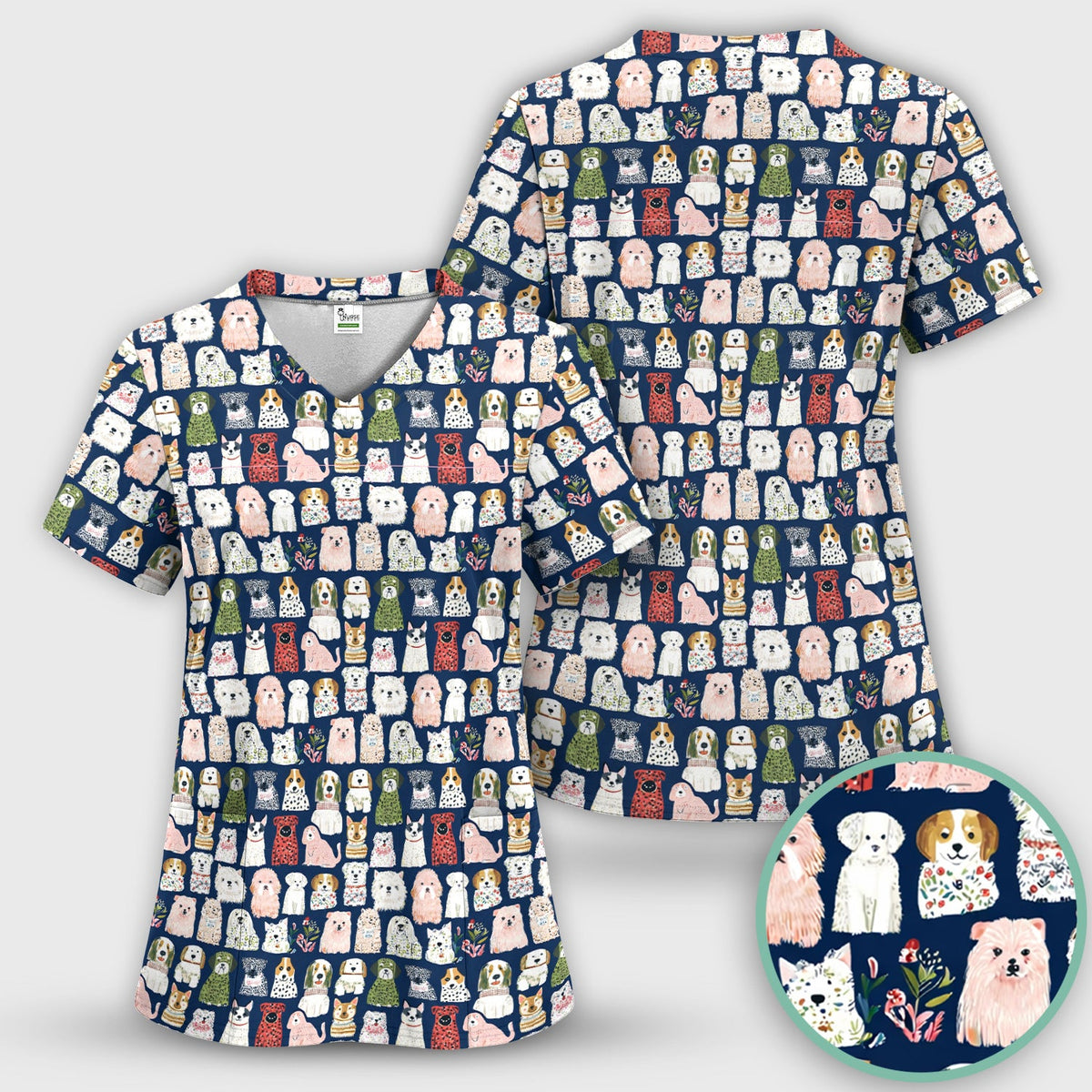 Dog Breeds Nurse Scrub Top