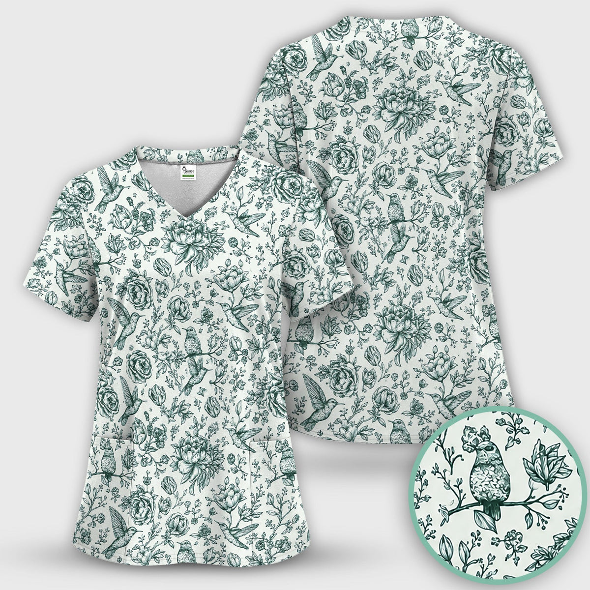Vintage Hummingbird Nurse Scrub Set
