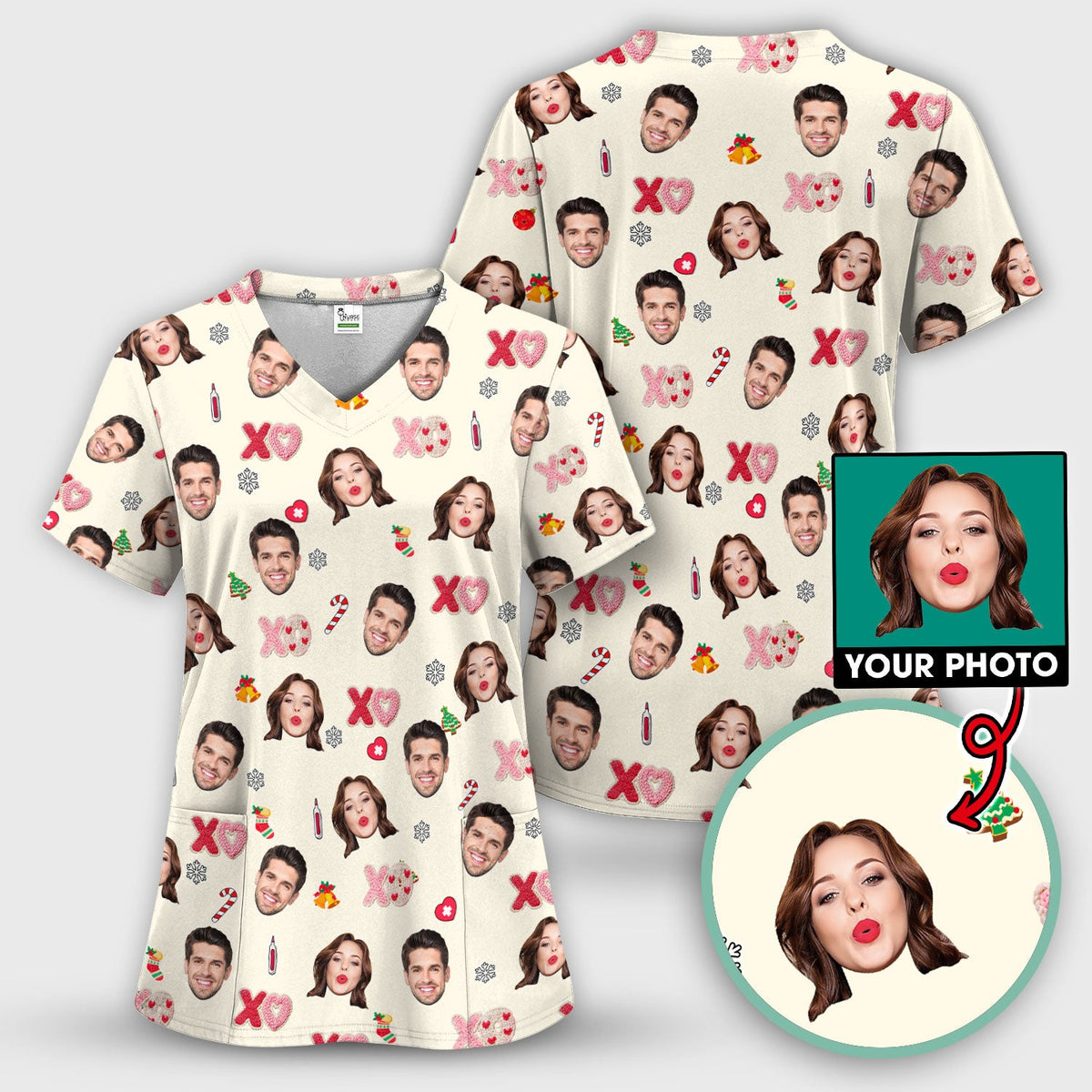 Personalized Photo Face Nurse Scrub Top