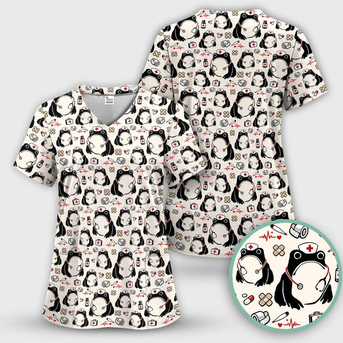 Frog Medical Nurse Scrub Top