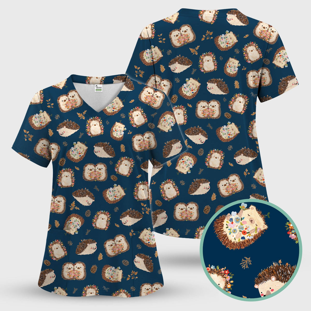 Hedgehog Floral Nurse Scrub Top