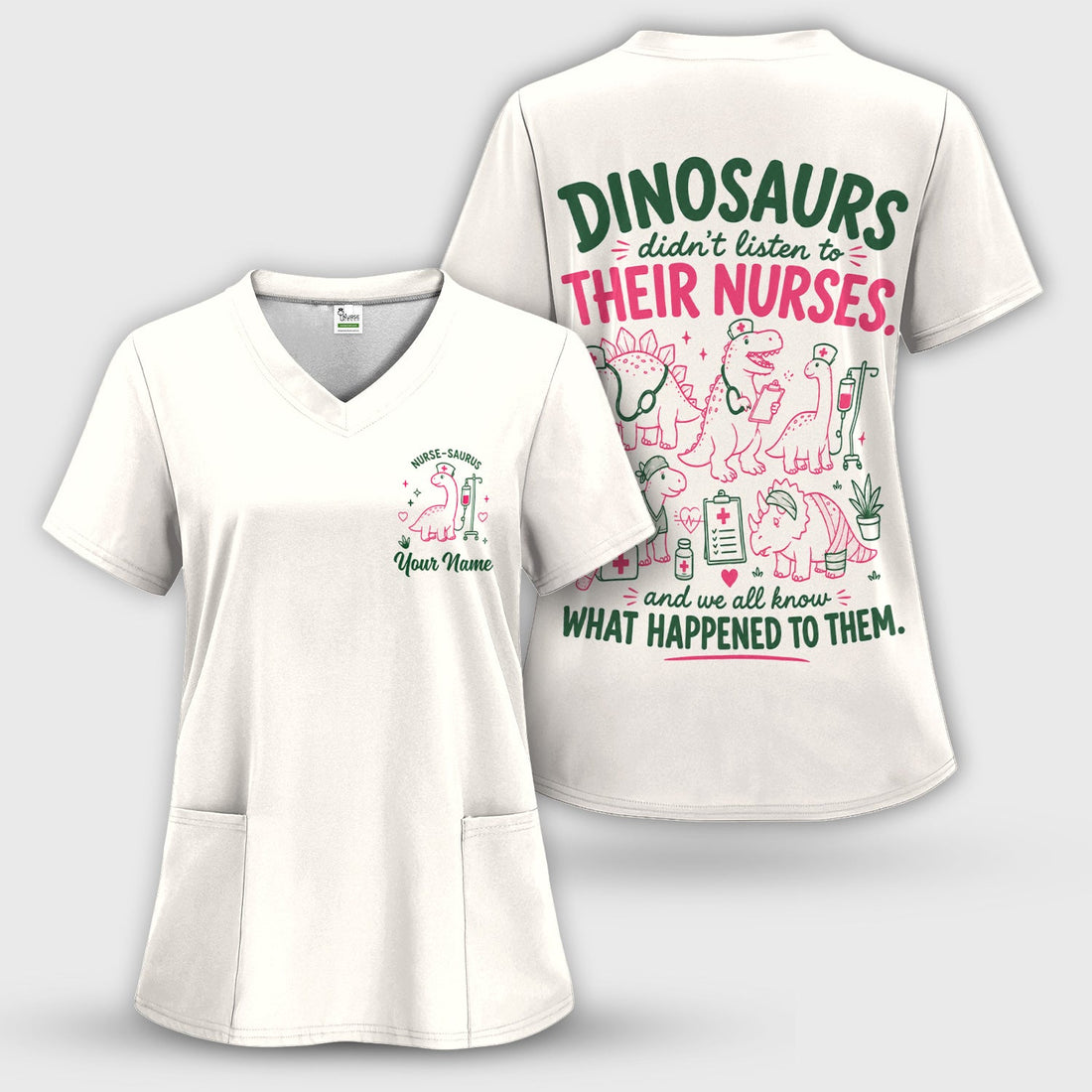 Personalized Dinosaur Nurse Scrub Top