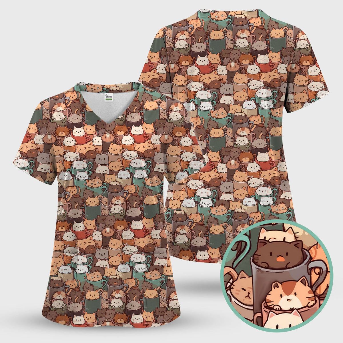 Kittens in Mug Nurse Scrub Top