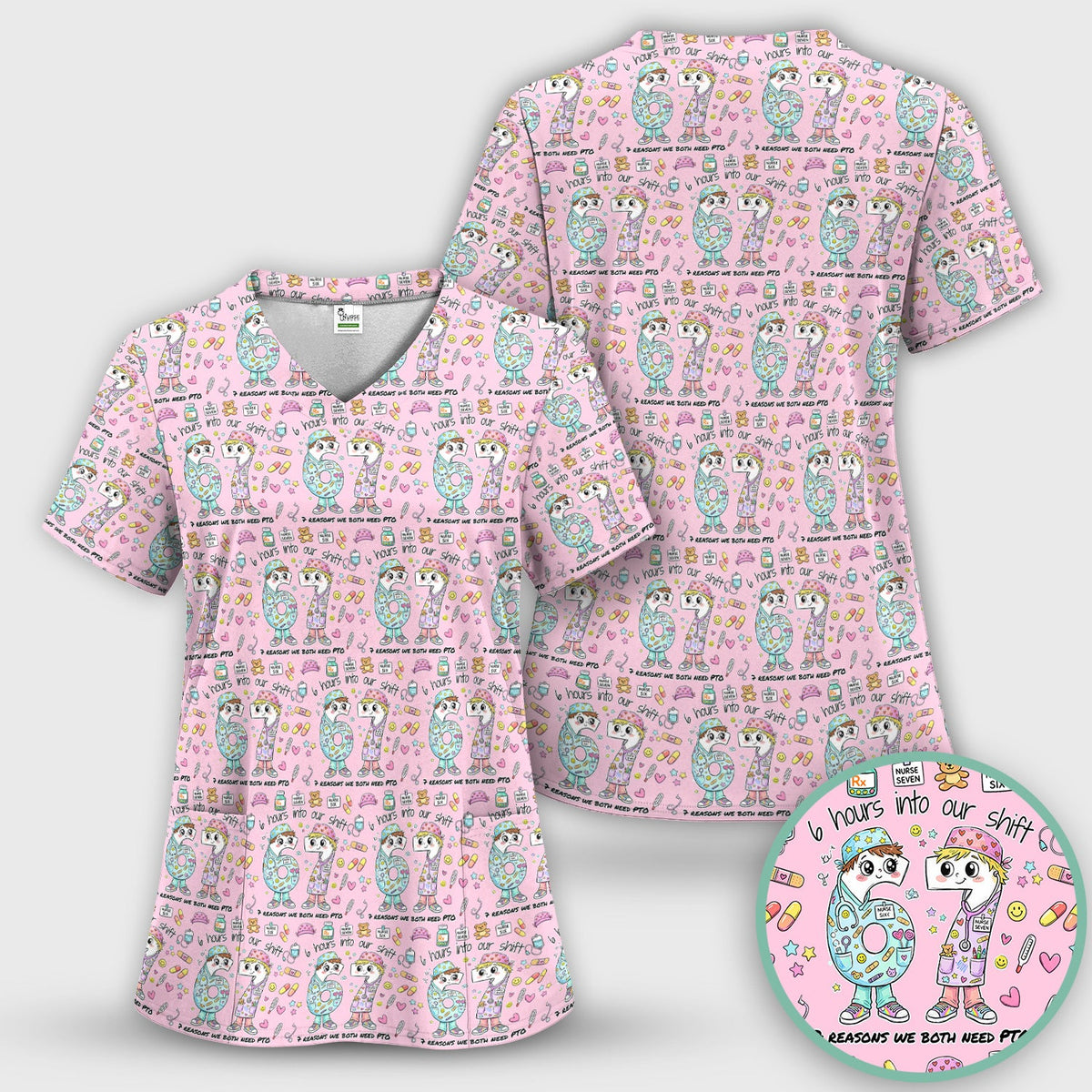 Six Hours Into Shift Beige Nurse Scrub Set