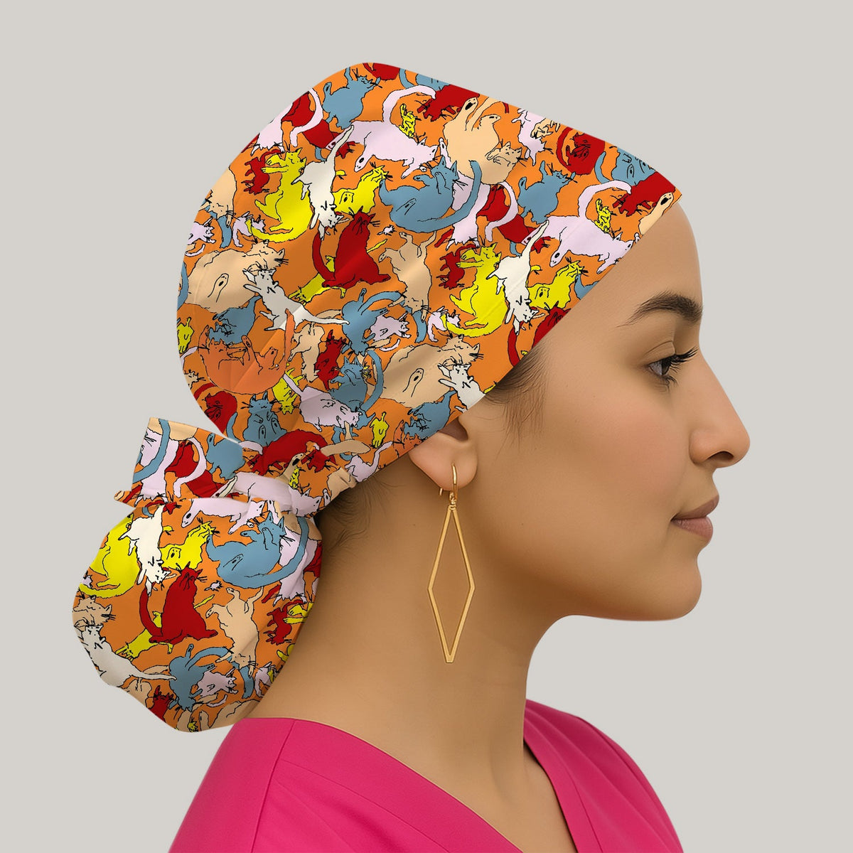 Colorful Cat Chaos Illustration Scrub Cap