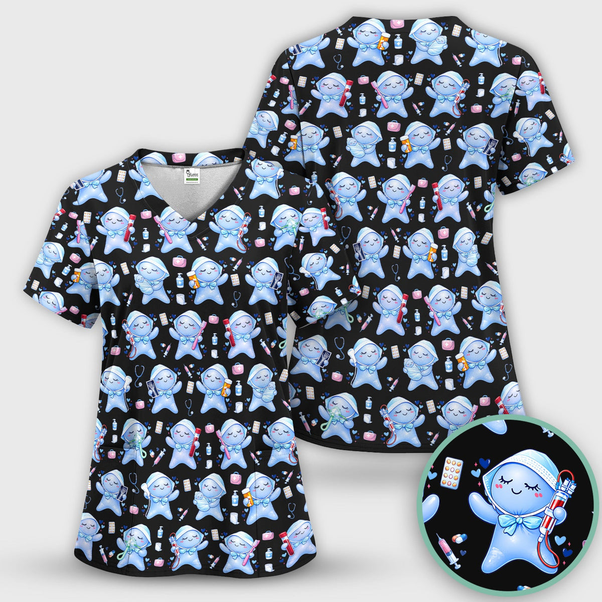 Dental Tooth Character Nurse Scrub Set