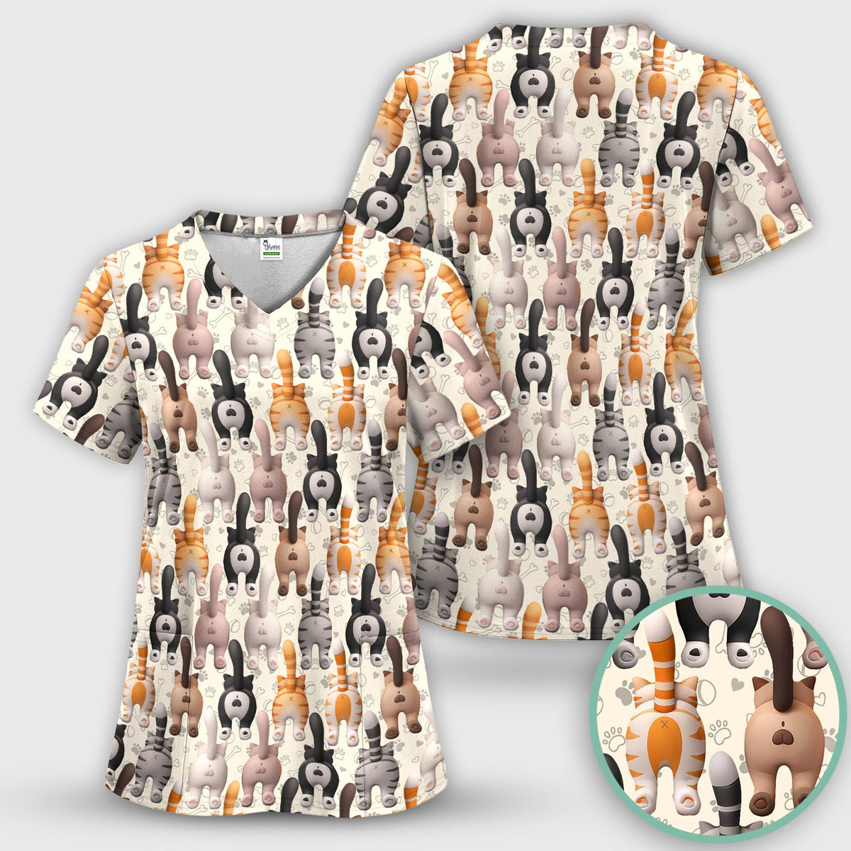 Cat Butt Paw Print Nurse Scrub Set