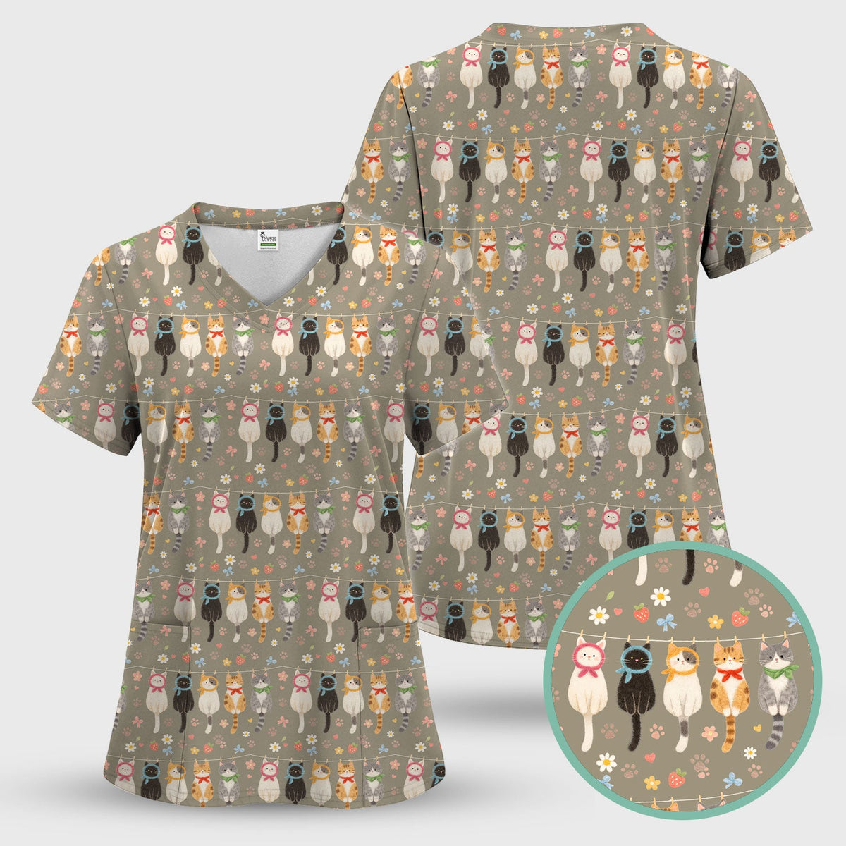 Cat Clothesline Nurse Scrub Top