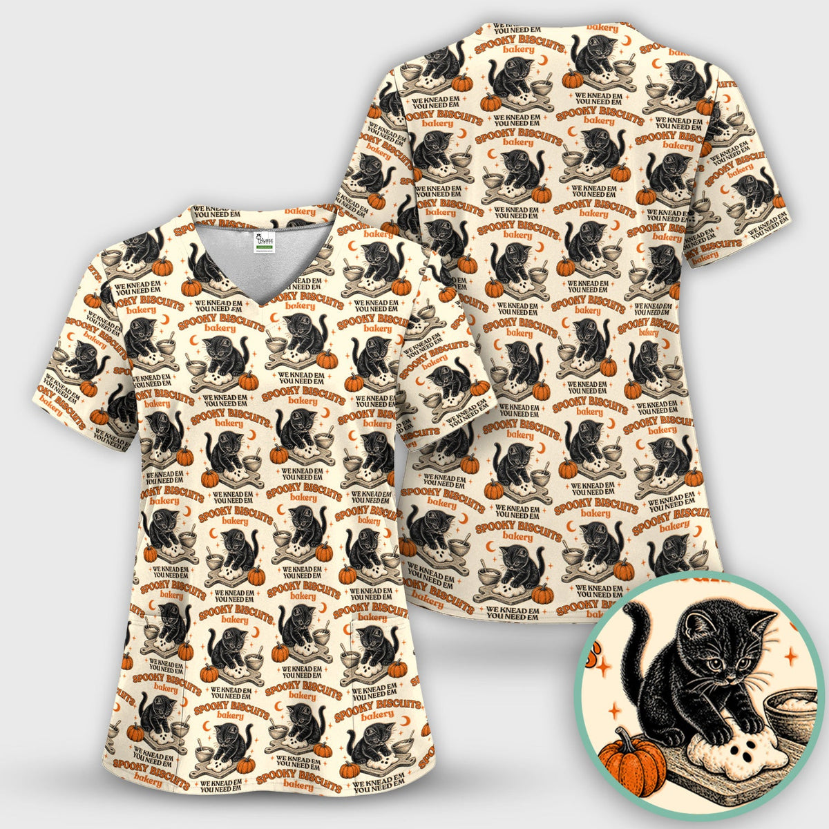 Black Cat Nurse Scrub Top - Halloween Gift