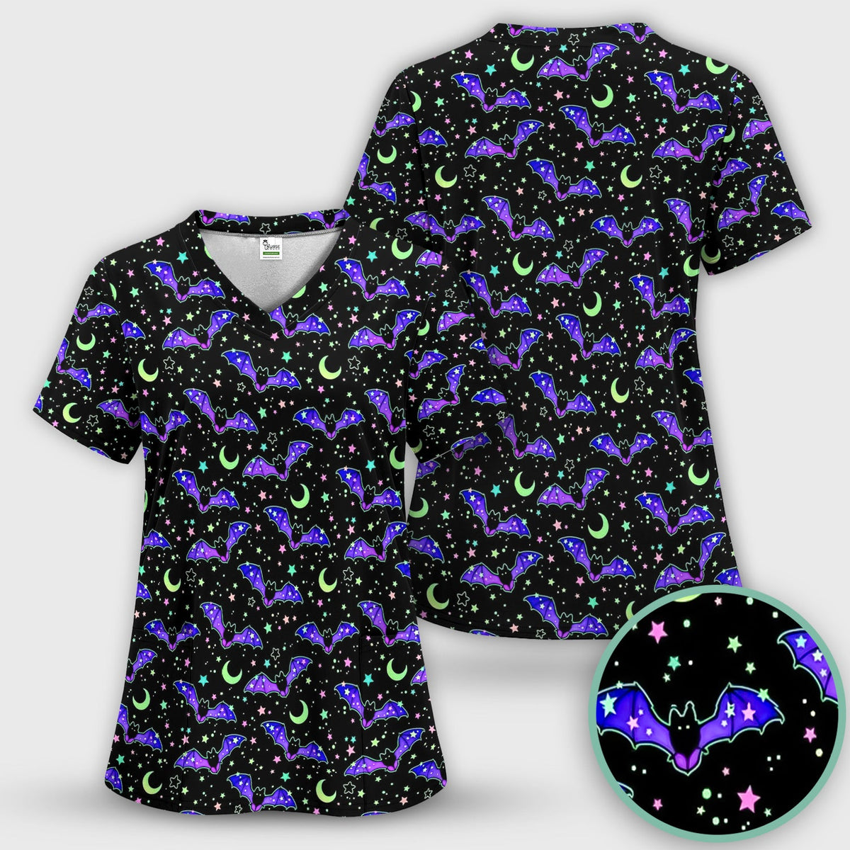 Spooky Celestial Bat Nurse Scrub Top