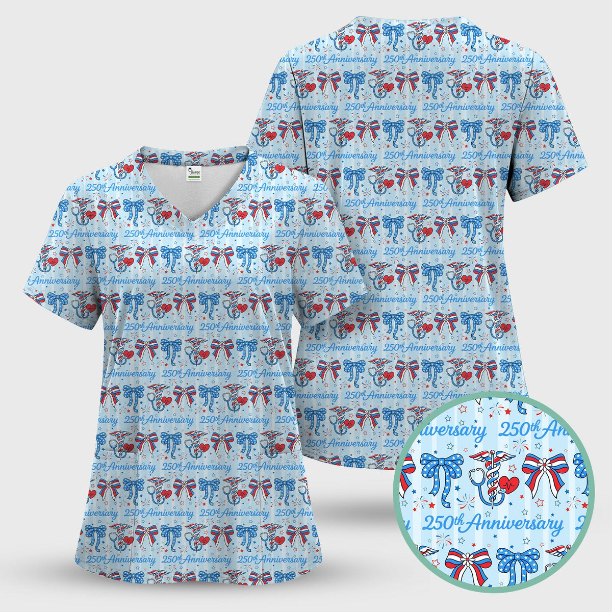 250th Anniversary Nurse Ribbon Heart Scrub Top