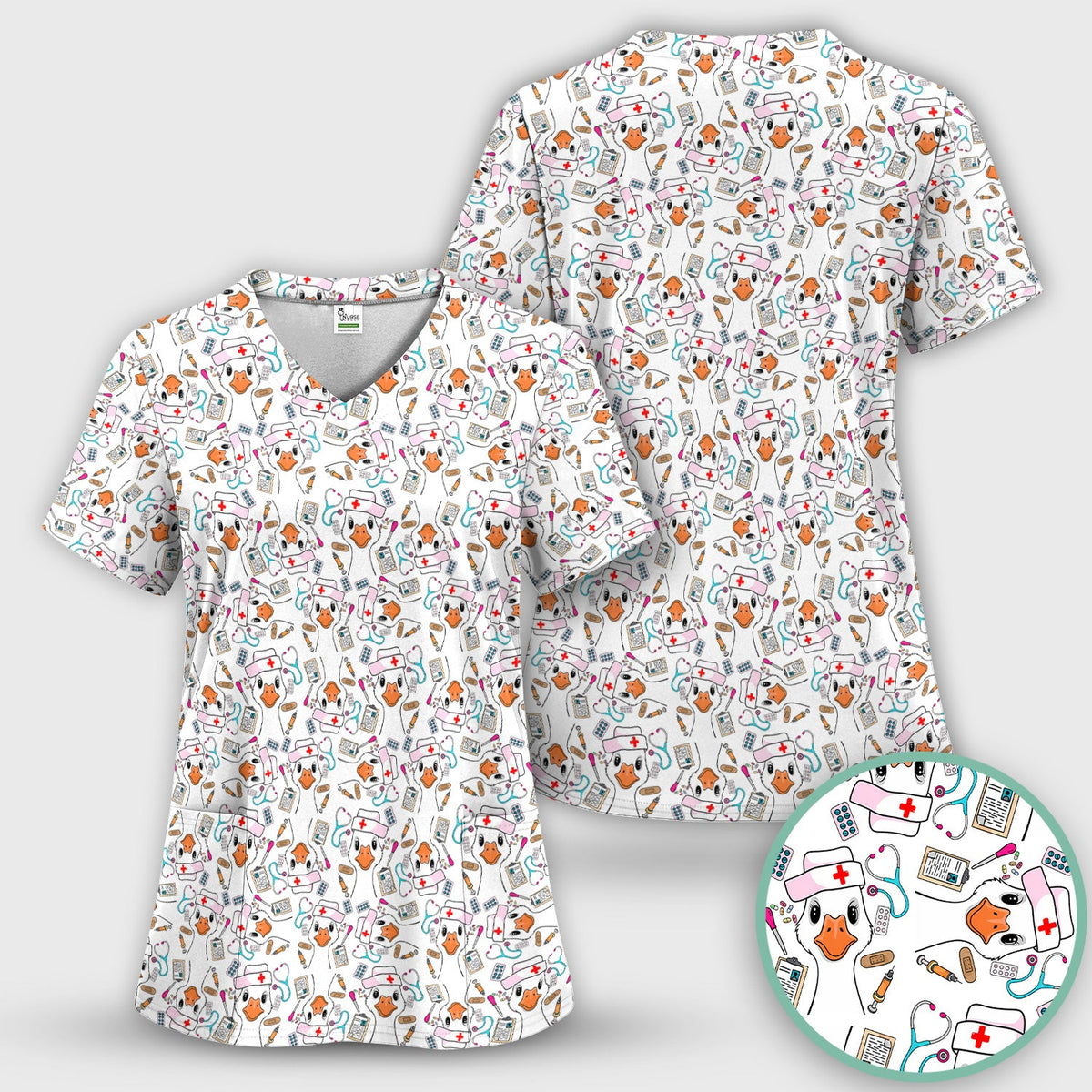 Duck Wearing Hat With Medical Tools Nurse Scrub Set