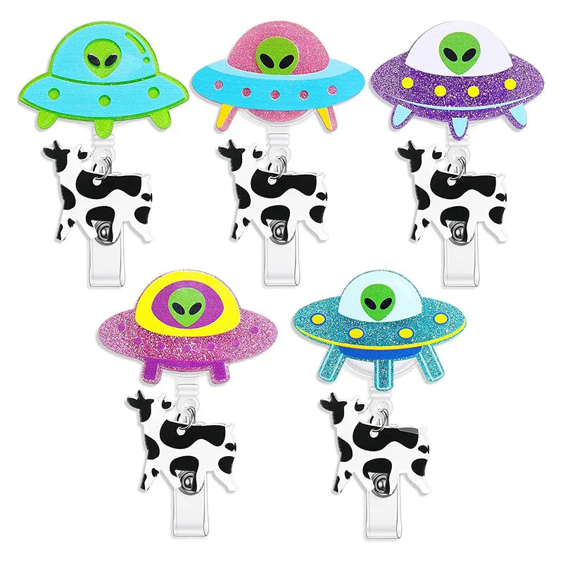 Personalized UFO Cow Alien Abduction Badge Reel