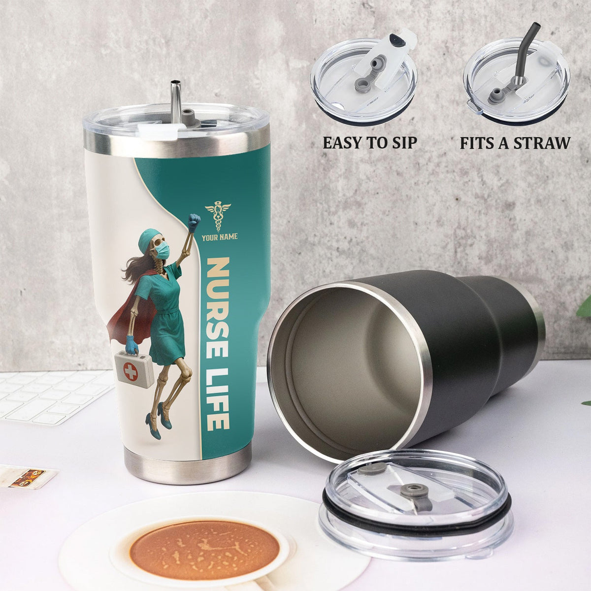 Personalized Superhero Skeleton Nurse Tumbler