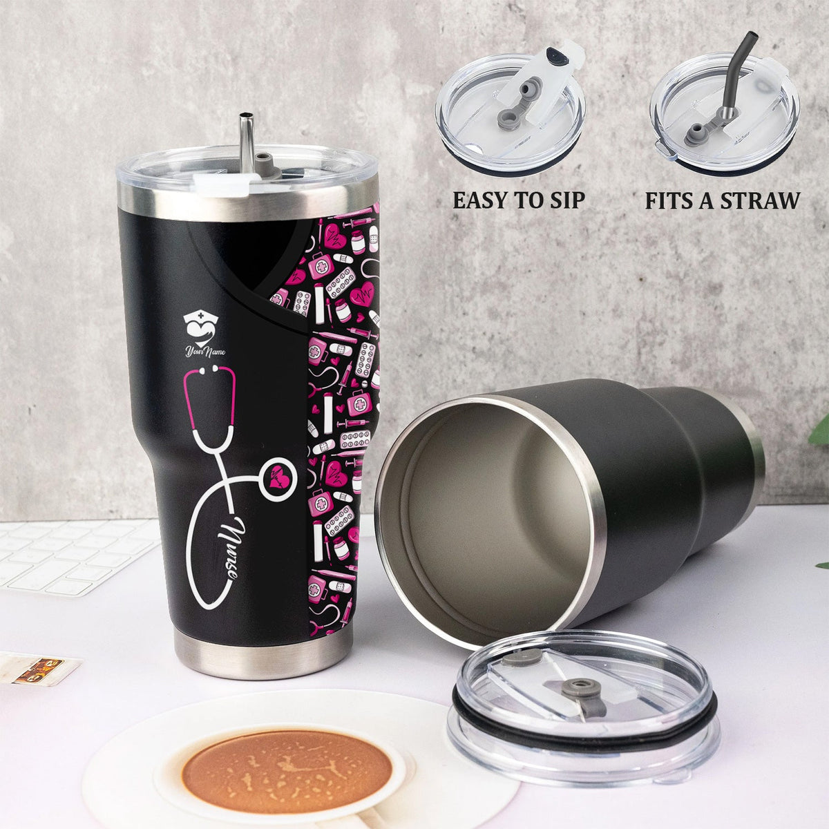 Personalized Stethoscope Medical Icons Nurse Tumbler