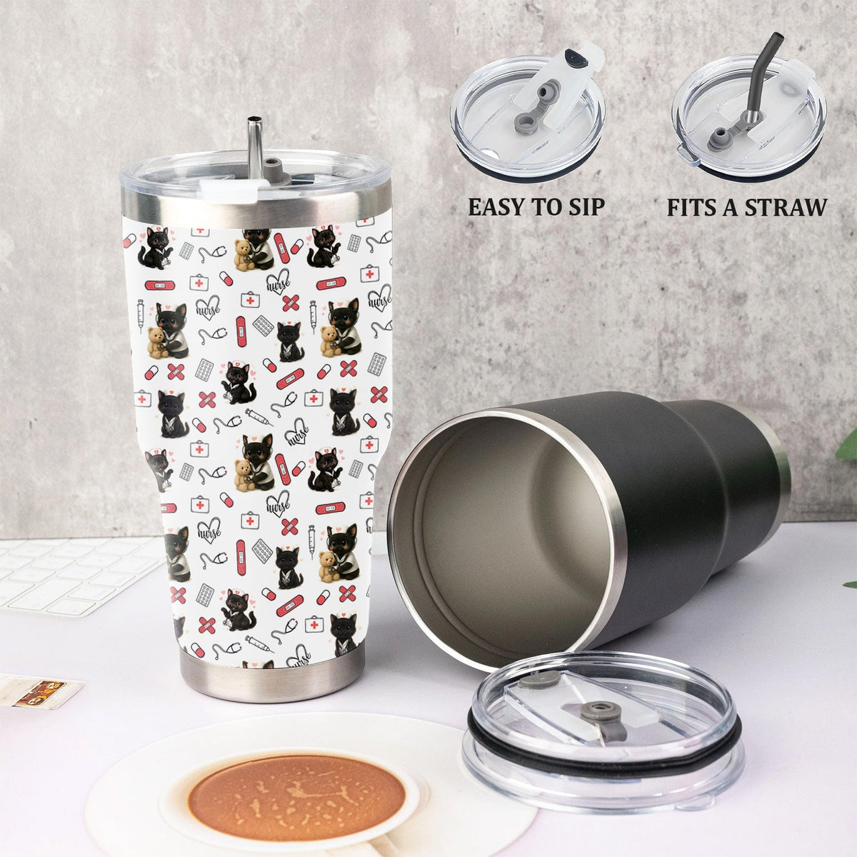 Personalized Black Kittens Cat Lover Nurse Tumbler