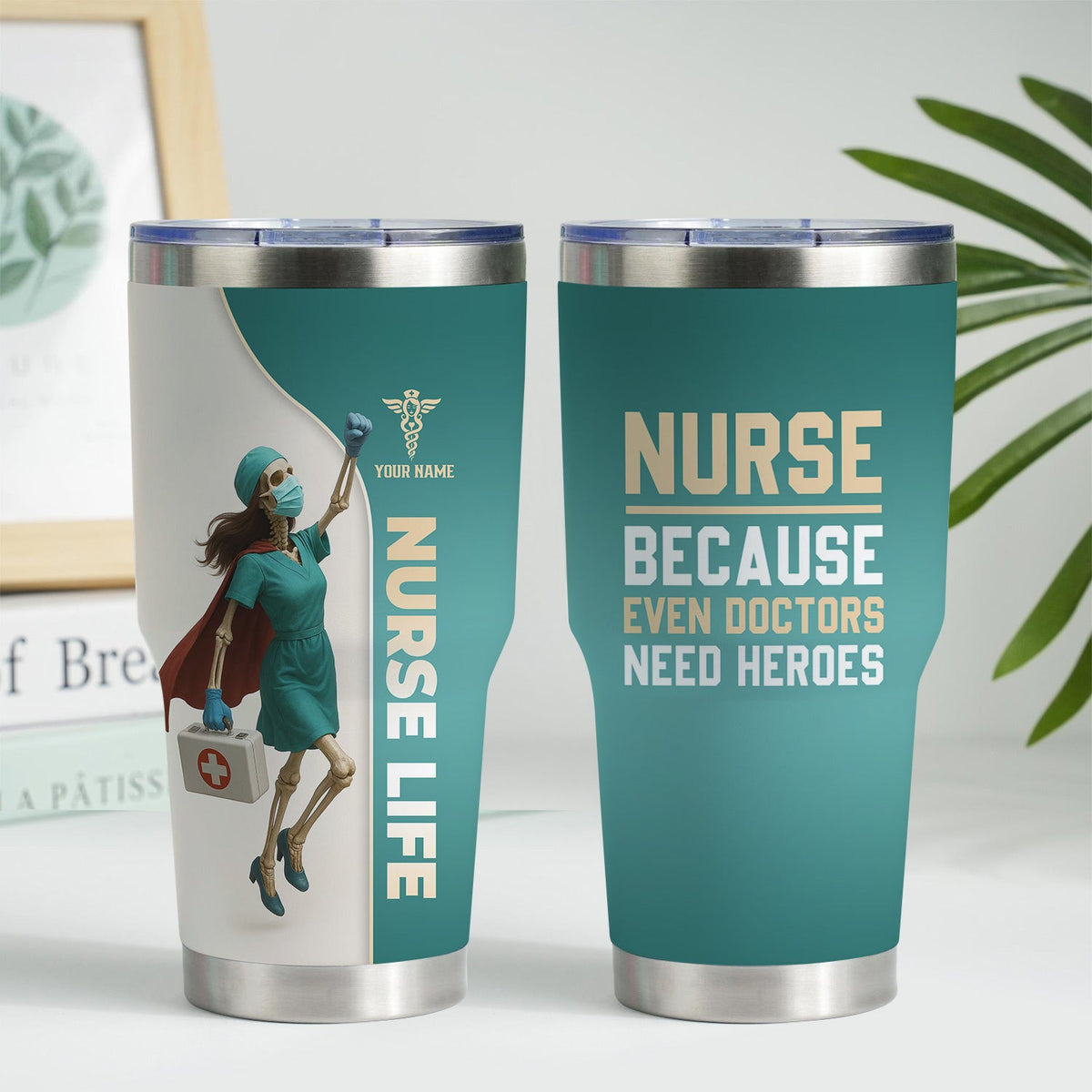 Personalized Superhero Skeleton Nurse Tumbler