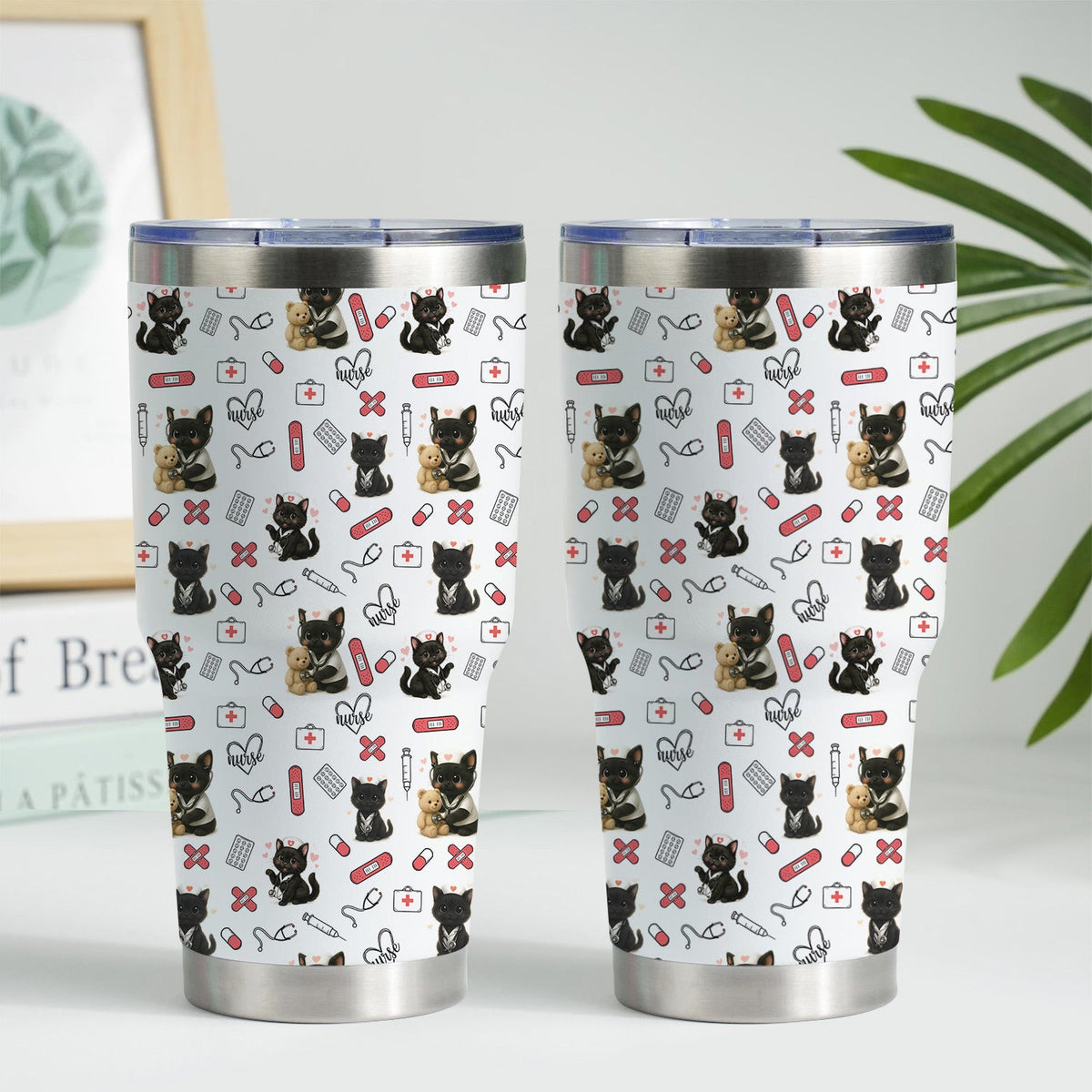 Personalized Black Kittens Cat Lover Nurse Tumbler