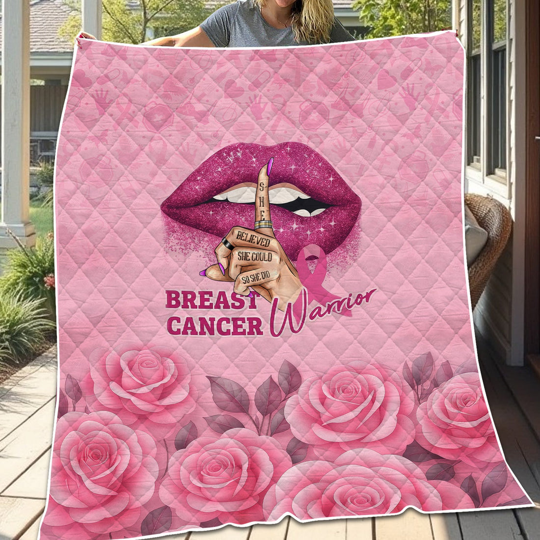 Breast Cancer Warrior Rose Nurse Blanket