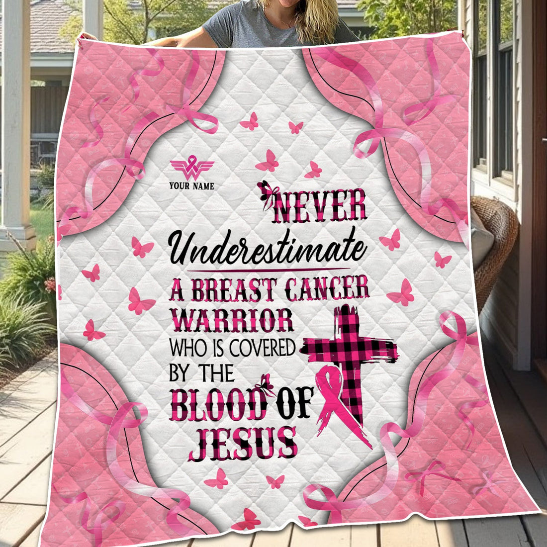 Personalized Breast Cancer Warrior Faith Nurse Blanket