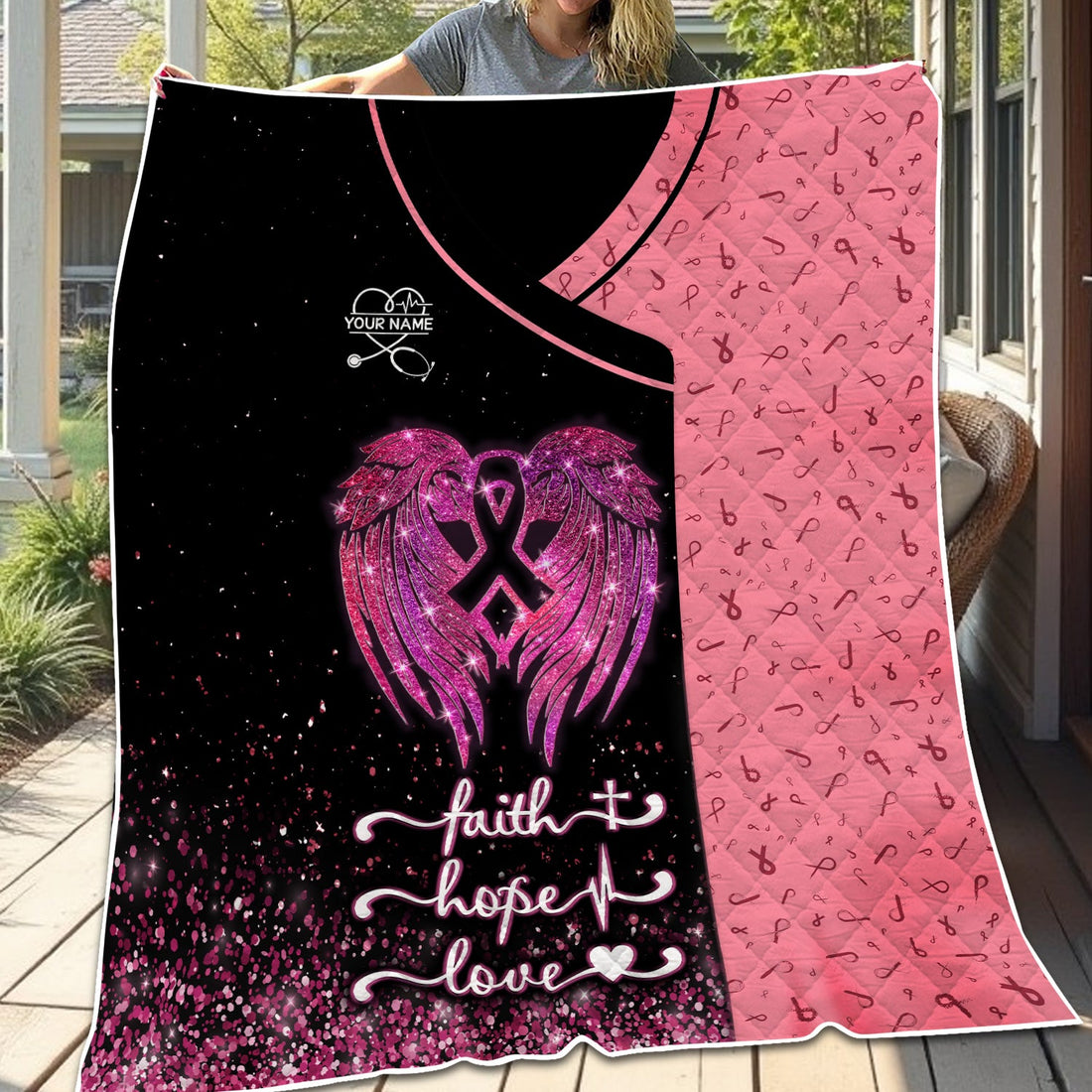 Personalized Breast Cancer Faith Hope Love Nurse Blanket