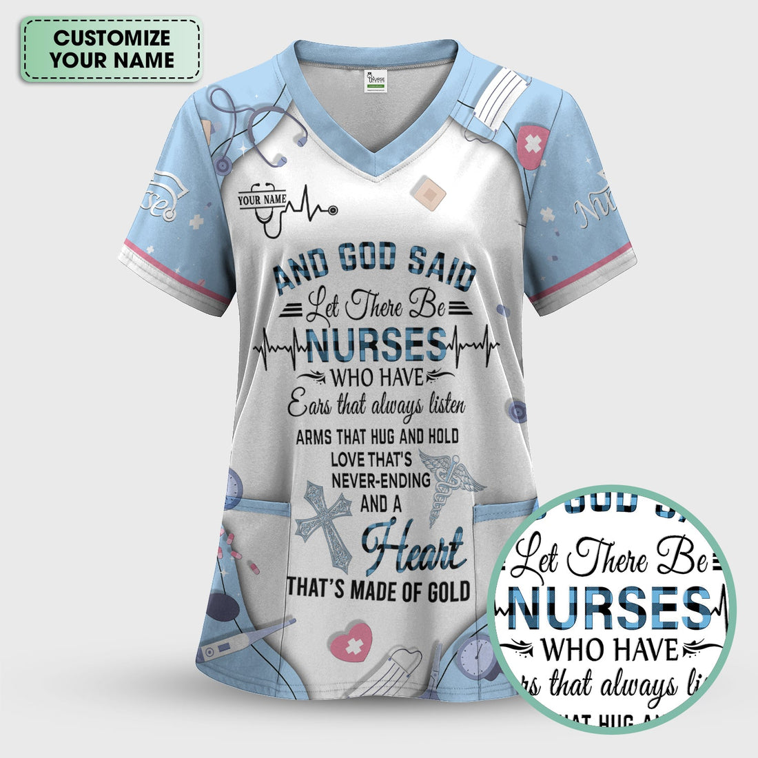 Personalized Christian Faith Nurse Scrub Top