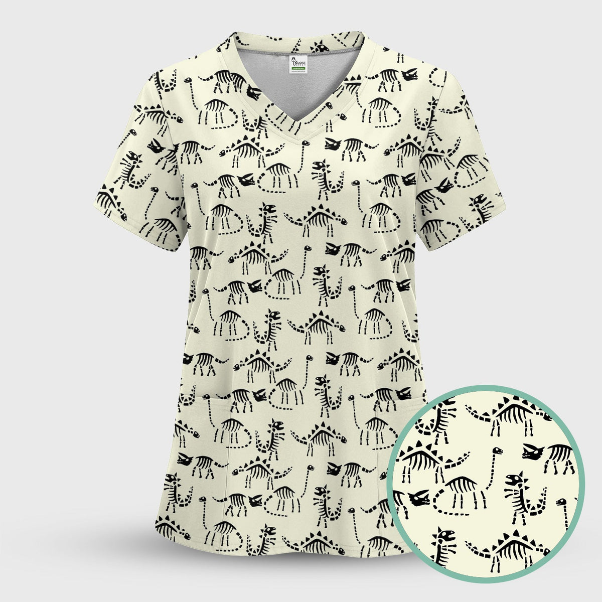 Dinosaur Skeleton Fossil Nurse Scrub Top