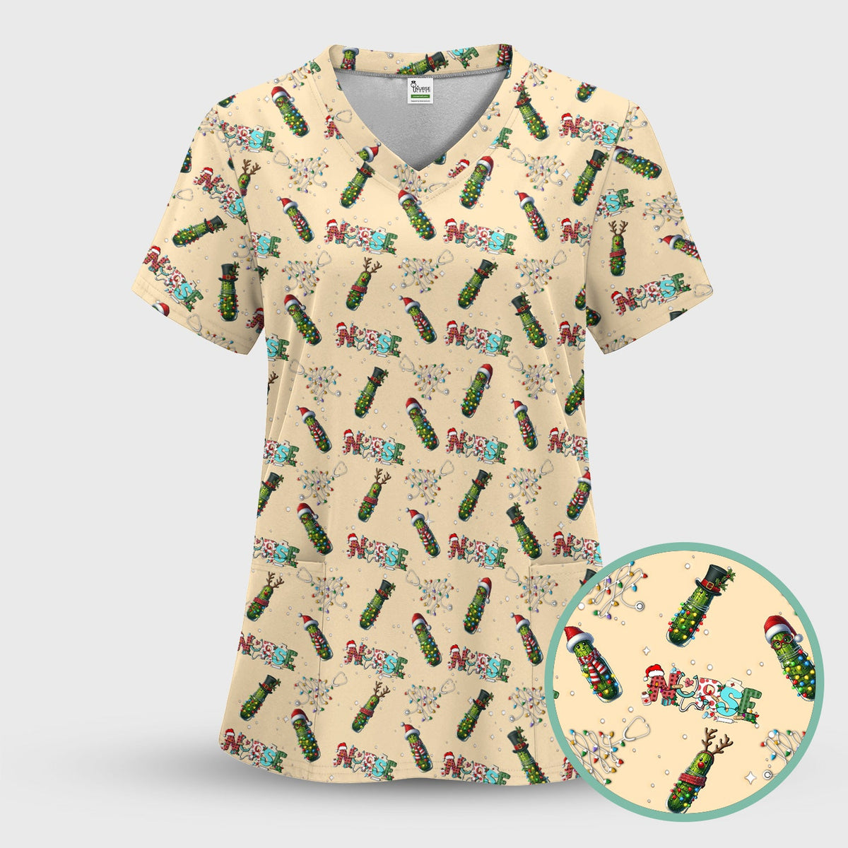 Christmas Pickle Nurse Scrub Top