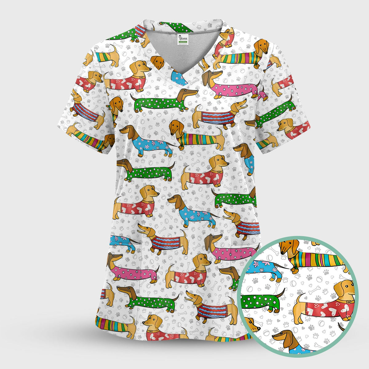 Dachshund Dog Nurse Scrub Top